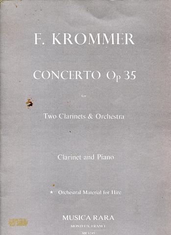 KROMMER, F - Concerto Op 35 for 2 clarinets and orchestra - clarinet and piano reduction