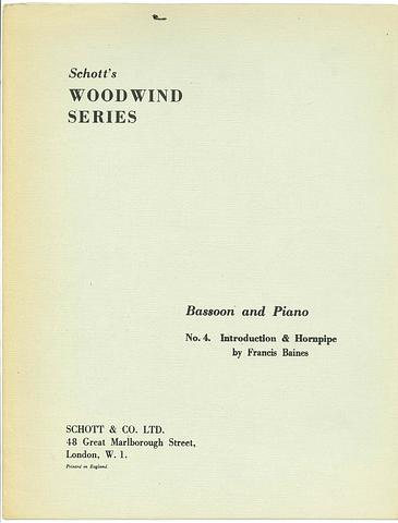 BAINES, Francis - Introduction and hornpipe for bassoon and piano