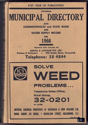 HOLZER, Louis - Victorian Municipal Directory 1966